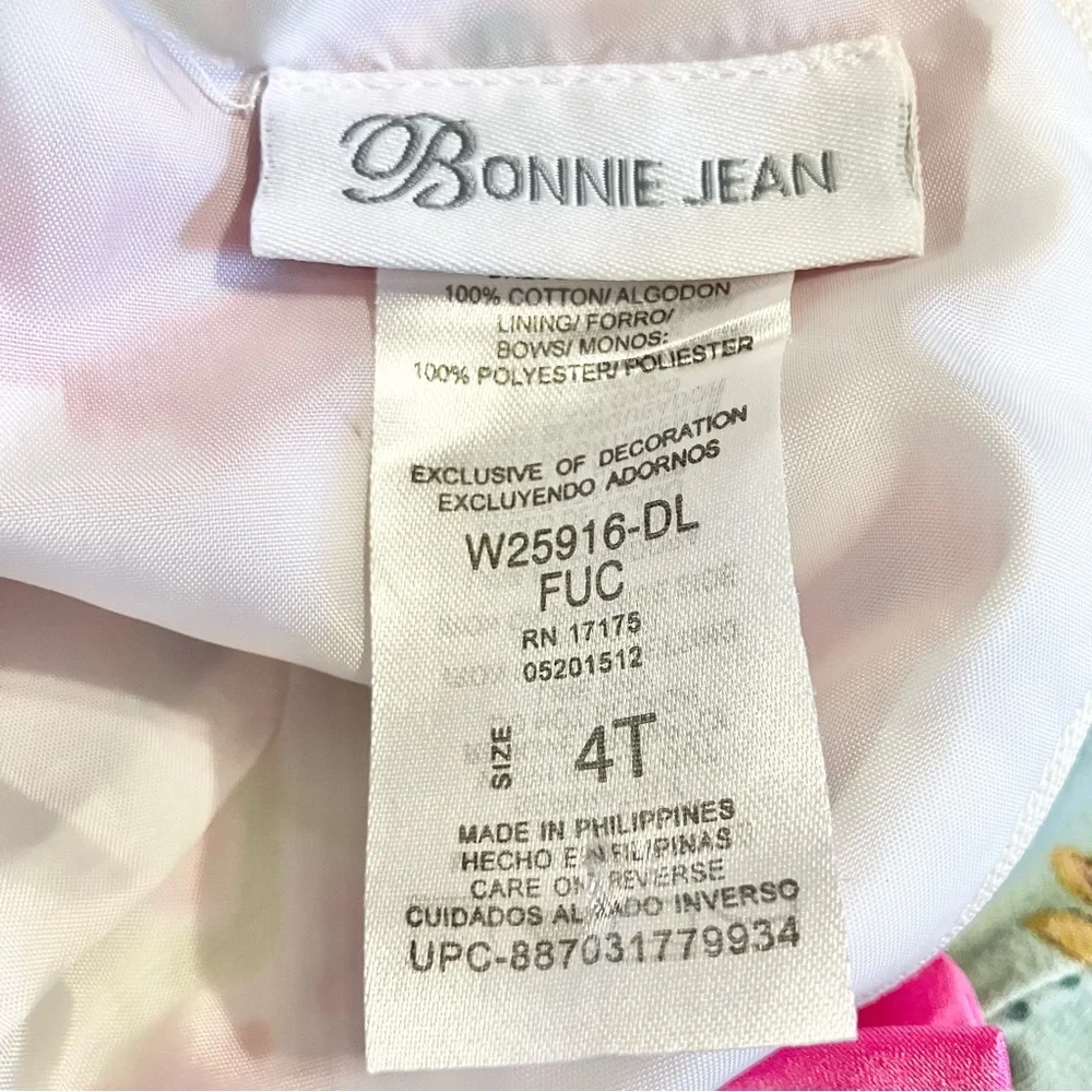 Bonnie Jean long-sleeve white corduroy floral pink bow‎ dress girls Sz 4T